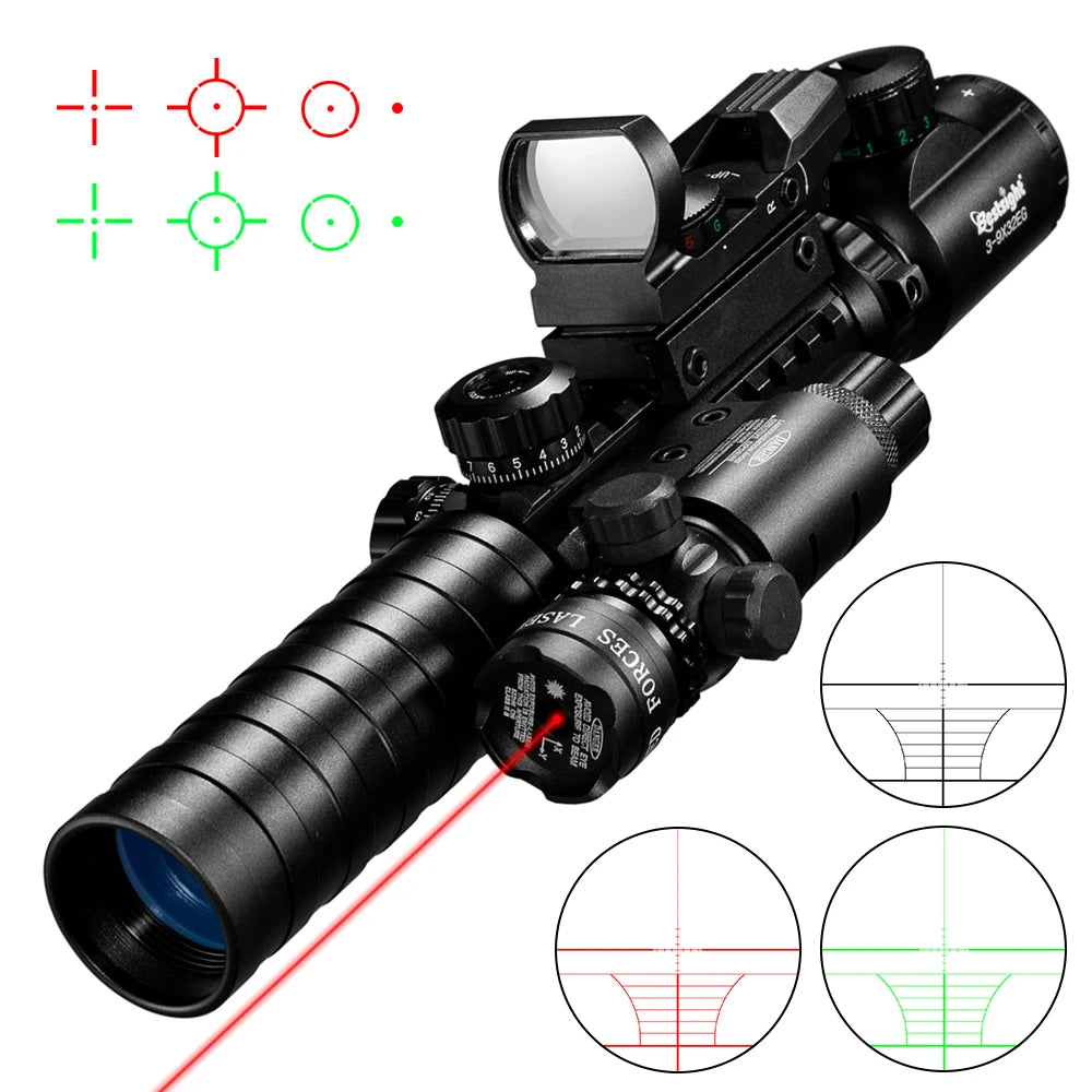 3-9X32 EG Scope 3 in 1 Combo Hunting Scope Red Green Illuminated with Holographic Reflex 4 Reticle Red Green Dot Sight Caza Main image