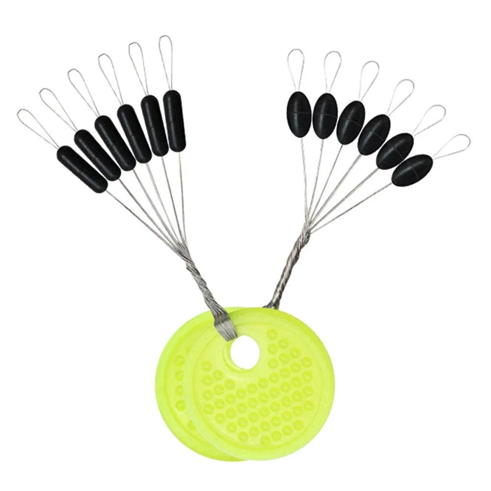 60/120PCS 10/20 Group Set Rubber Silicon Space Bean Sea Carp Fly Fishing Black Rubber Oval Stopper Fishing Float Fishing Bobber
