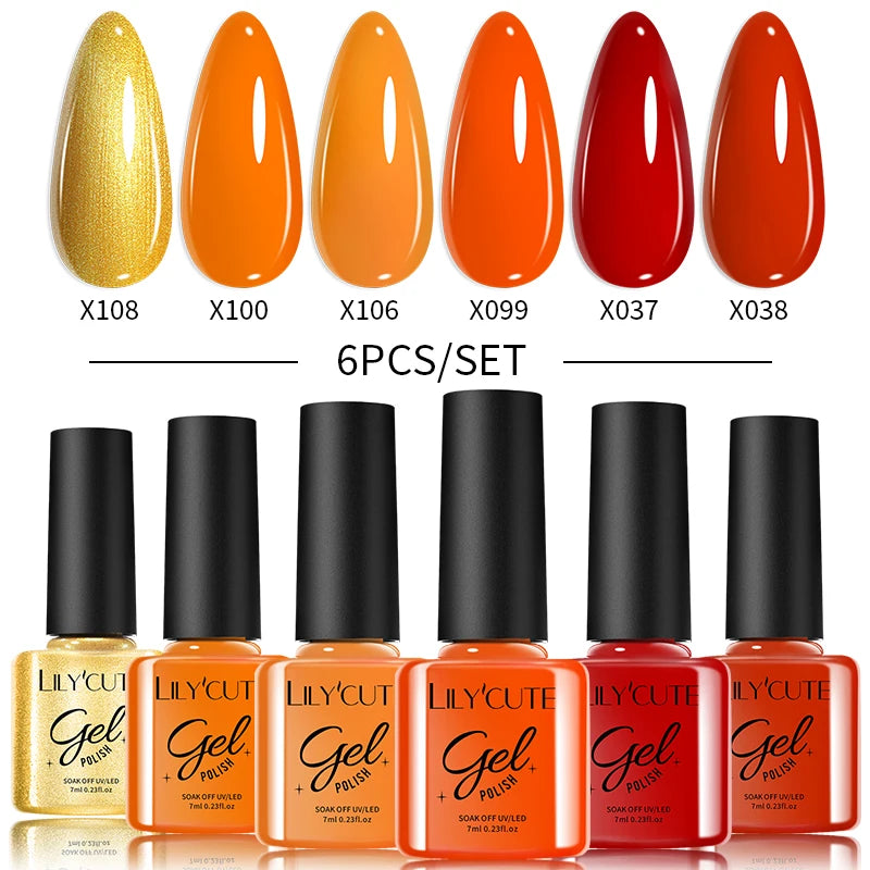 LILYCUTE 6PCS Gel Nail Polish Set Summer Neon Nail Gel Kits For DIY Nail Vernis Semi Permanent UV Lamp Gellak Nail Varnish Set