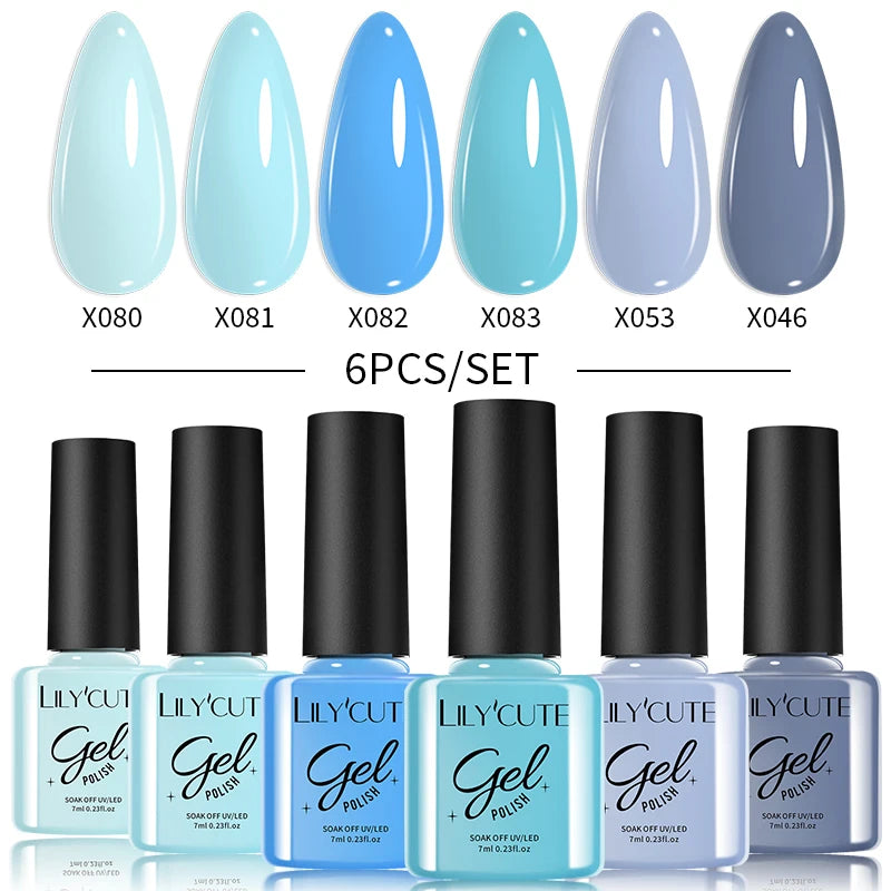 LILYCUTE 6PCS Gel Nail Polish Set Summer Neon Nail Gel Kits For DIY Nail Vernis Semi Permanent UV Lamp Gellak Nail Varnish Set