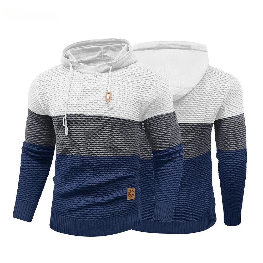 Men's Sweater Spring New Sport Warm Form Fitting Knit Pullover Sweater Hoodie Drawstring Hoodies Casual Sweatshirt US Size Main image