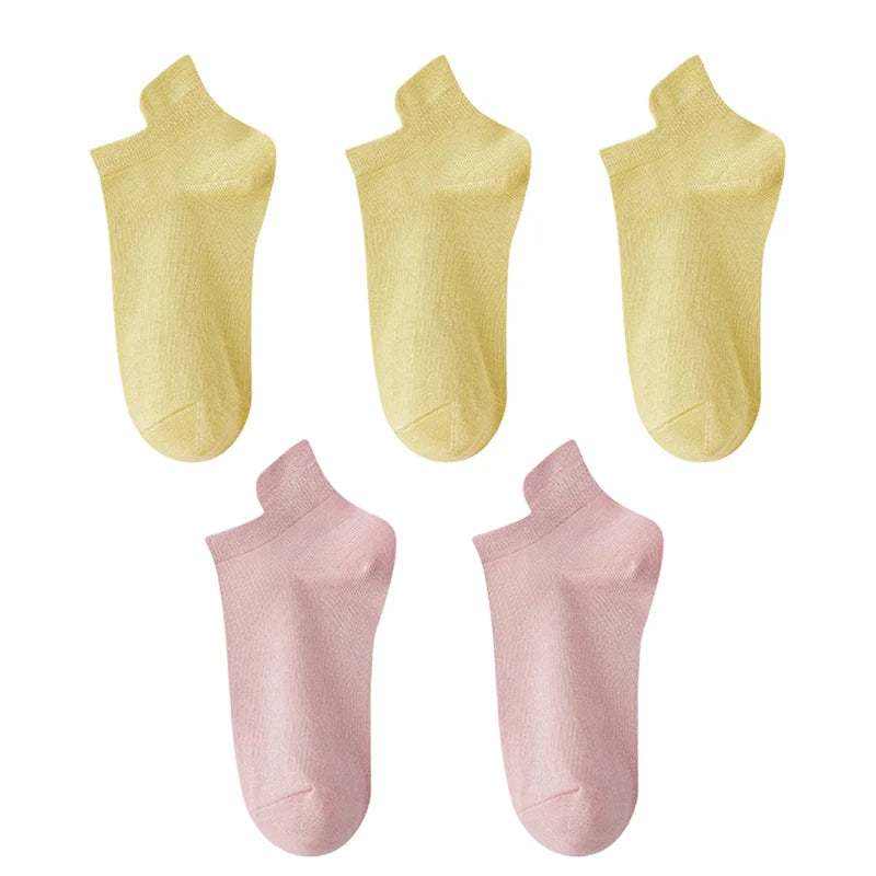10pieces=5 Pairs Women Socks Casual Breathable High Quality Ankle Sock Summer Low Cut Cotton Thin Short Elastic Sox calcetines