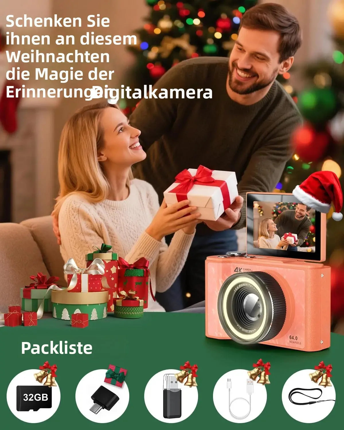 4K Vlogging Camera, 180° Flip Screen, Ring Light & Beauty Mode, Digital Camera for Beginners, 32G SD Card Included, Xmas Gift Secondary image