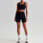 Buttery Soft Nylon Yoga Set Crisscross Back Sports Bra High Waist Biker Shorts 2 Piece Gym Set Workout Outfit Women Activewear