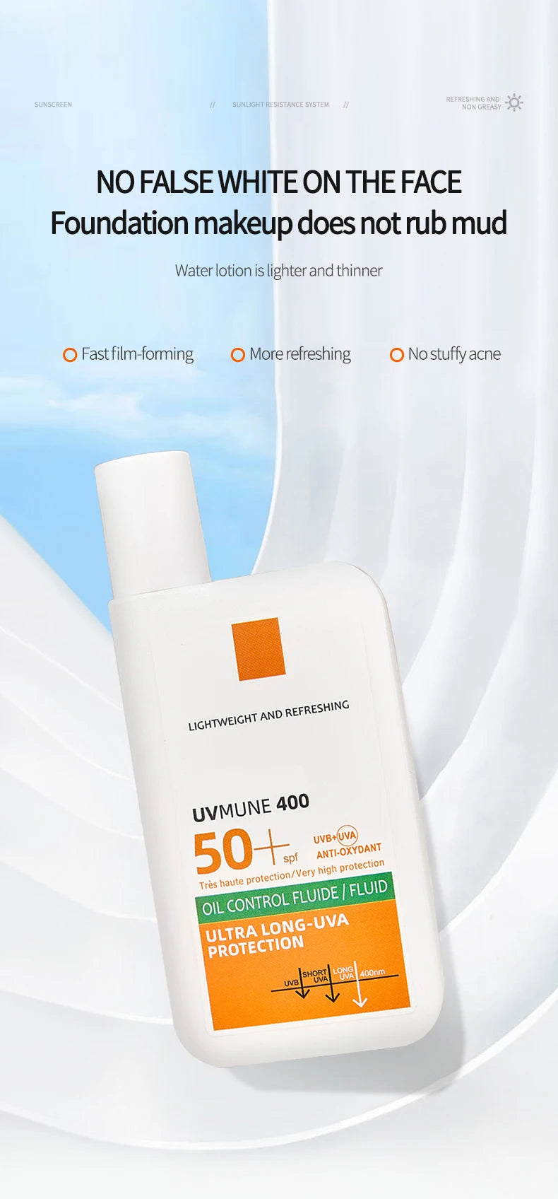 SPF50+ Sunscreen Lotion Lightweight Non-Greasy UV Protection Face Body Sunscreen Lasting Moisturizing Refreshing Sunburn Defense