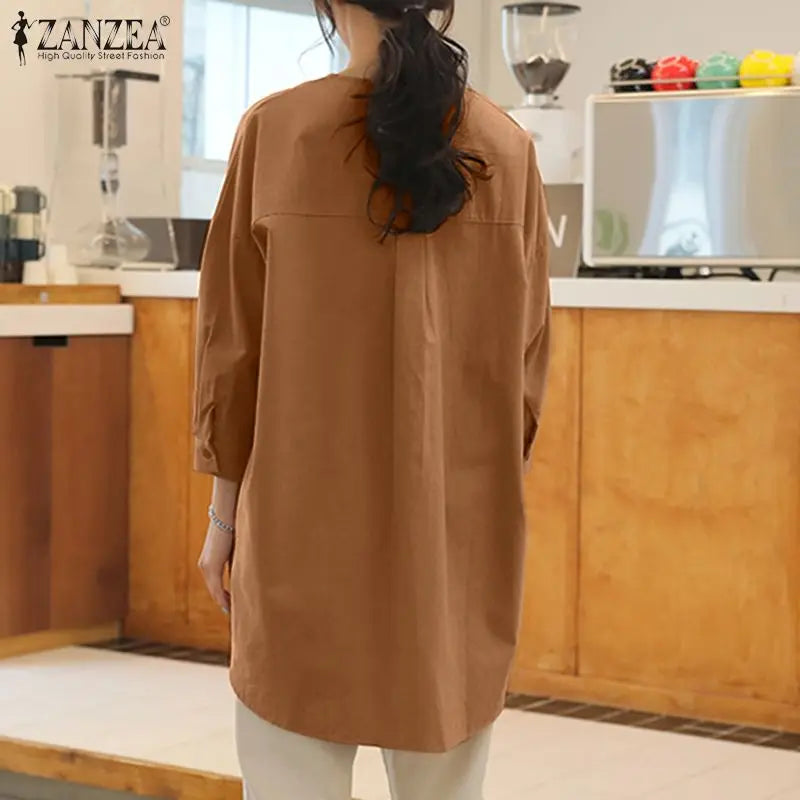 ZANZEA Fashion Autumn Long Sleeve Blouse Women Baggy Shirt Elegant Solid OL Work Tops Causal Loose Holiday Work Blusas Mujer
