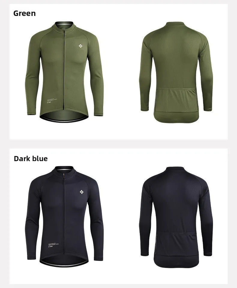 XINTOWN Men's Long Sleeve Cycling Jersey, Spring/Summer Racing Apparel, Export Bicycle Clothing, Solid Color Long Top