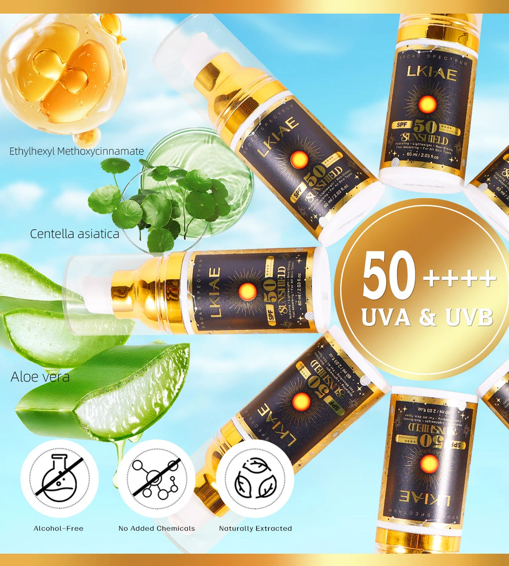 LKIAE Sunscreen, Broad Spectrum SPF 50, UVA/UVB, Lightweight & Non-Greasy, Sunblock, for Face, Body, Non-Comedogenic, 60ml