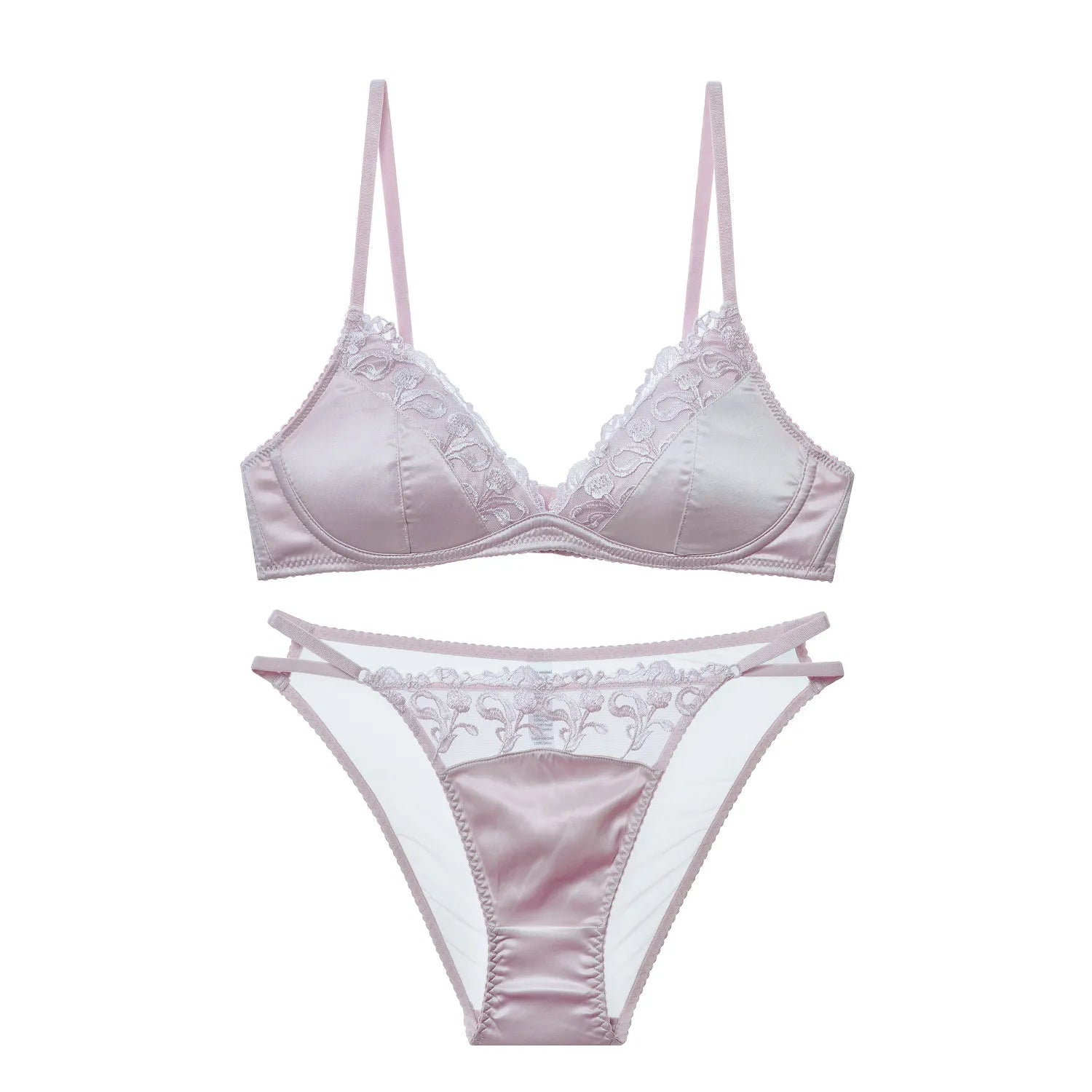 French Style Lingerie Set for Women, Thin Non-Wired Triangle Cup Bra, Lace & Embroidery Design