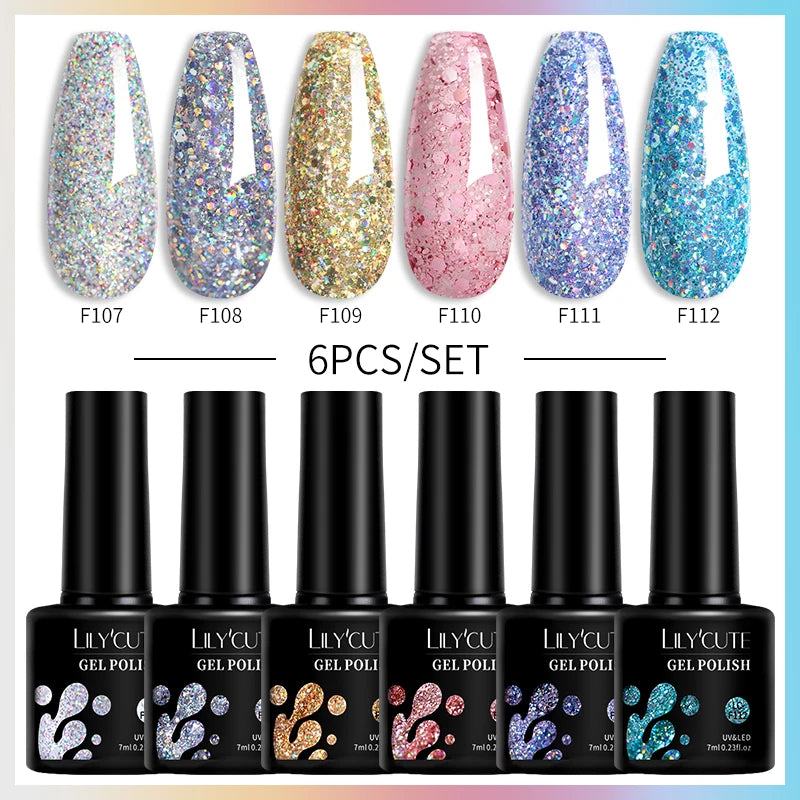 LILYCUTE 6PCS Gel Nail Polish Set Summer Neon Nail Gel Kits For DIY Nail Vernis Semi Permanent UV Lamp Gellak Nail Varnish Set