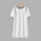 ZANZEA Summer Women's Openwork Embroidered Dresses O-Neck Half Puff Sleeve Contrast-Trim Knee-Length Dress Casual A-Line Robes