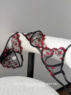 European Women Alluring Sheer Lace Embroidery Underwire Bra, Big Bust Support Minimize Anti‑Sagging Soft Lingerie S‑XL  Bra Set