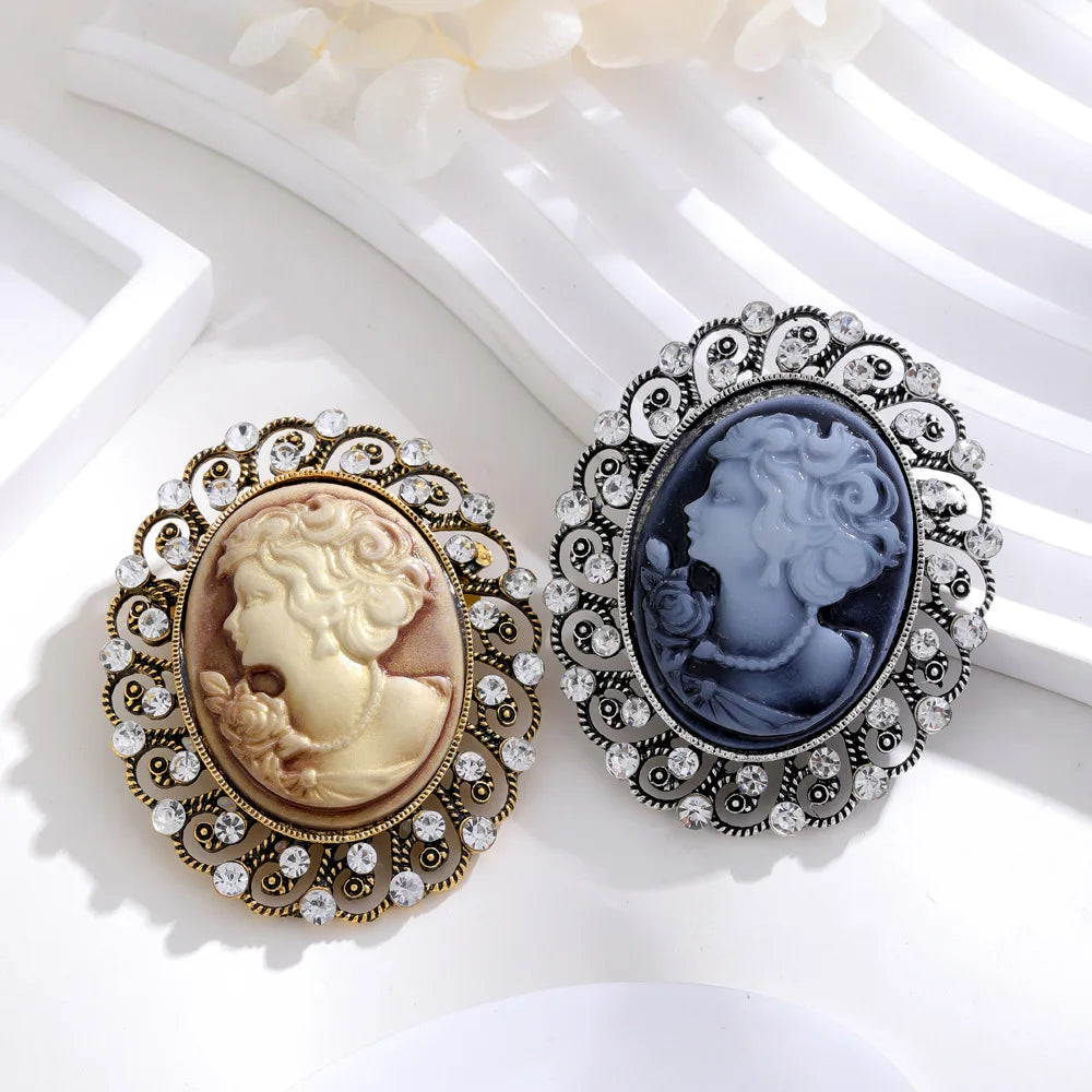Vintage Victorian Design Queen's Cameo Brooch Pin, Antique Wedding Beauty Jewelry Gift, Elegant Style