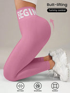 European and American Seamless Yoga Leggings with Waistband Lettering, Butt-Lifting, Quick-Dry Women's Breathable Tights for Pea