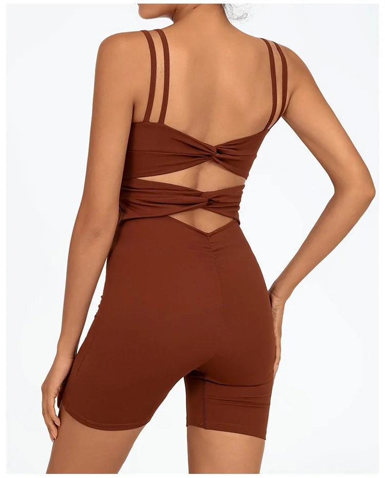 Greenora Women's Workout Romper Sexy Backless Yoga Jumpsuit Slim Fit Bodysuit Fitness Activewear Sleeveless Sportswear One Piece