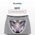 Men's Unique 3D Printed Wolf Eagle Head Flat Angle Pants Mid-waist Boxer Shorts Breathable Knitted Modal Fabric