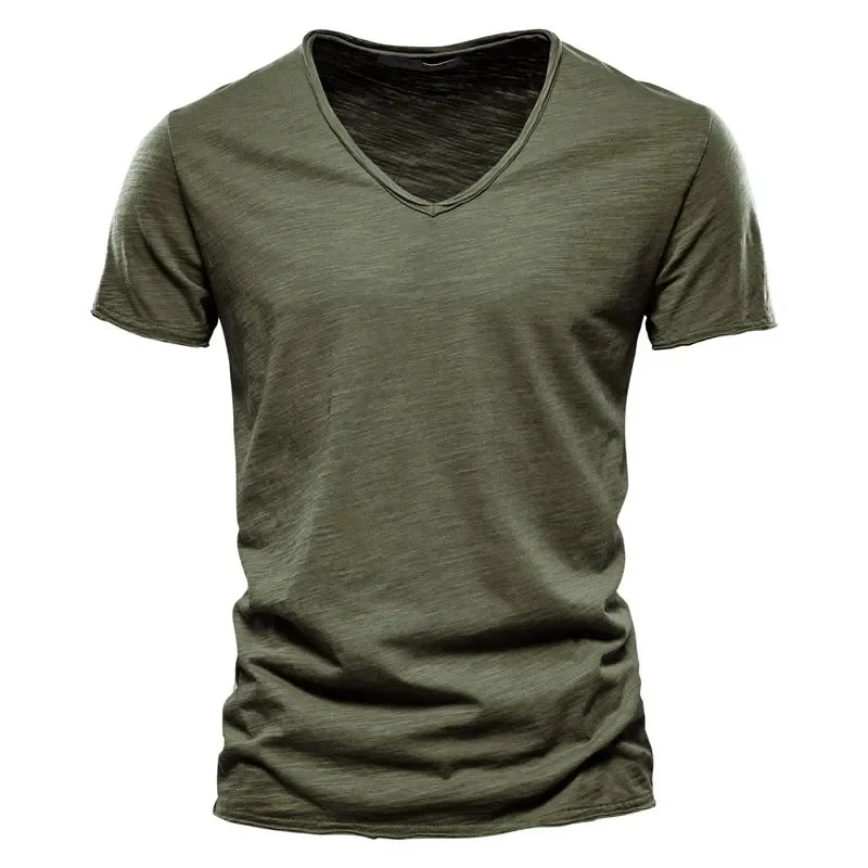 Spring Summer Cotton T Shirts Men 2025 Simple VNeck Stretch Solid New Tops Clothing Casual Tshirt Man Streetwear Cool Tee Shirts