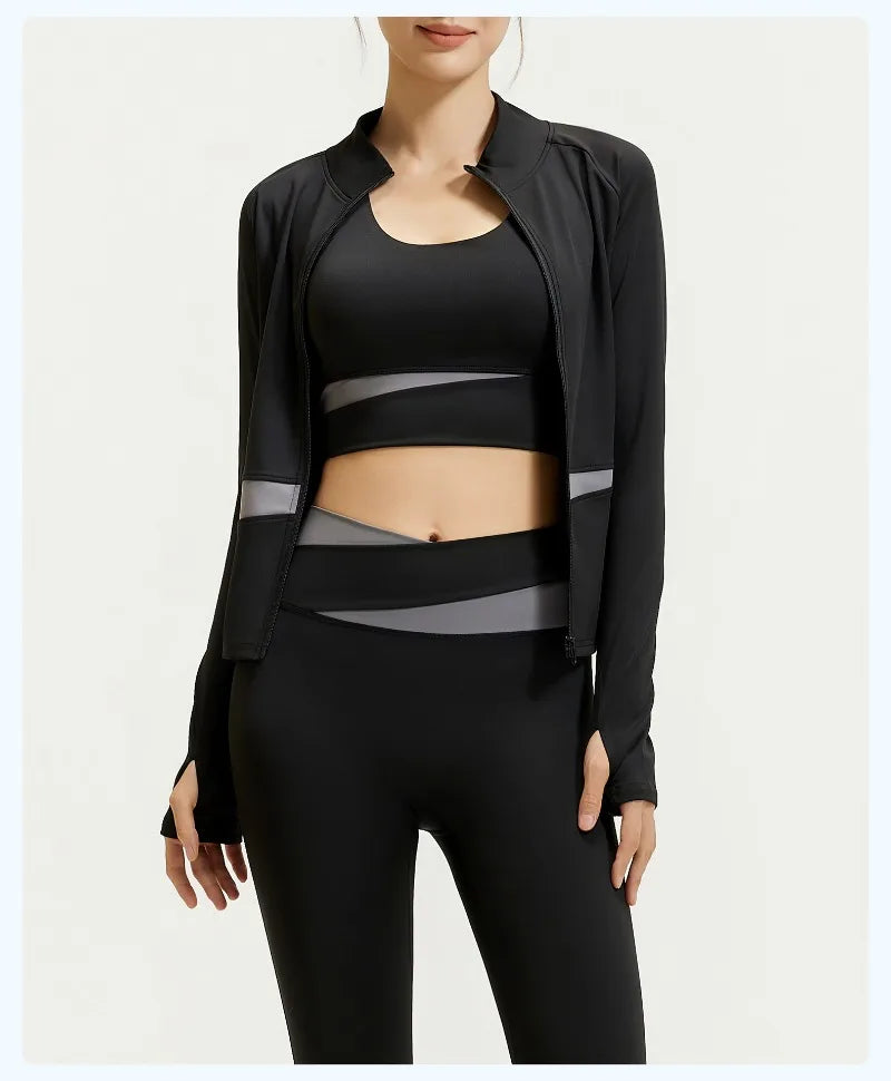 Yoga Set 3PCS Gym Clothes Sportswear Yoga Suits For Women Long Sleeve Crop Top Fitness Set Tracksuits Sports Bra Gym Leggings
