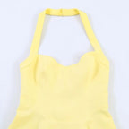 HH Summer Elegant Halter Neck Pleated Solid Elegant Short Dress For Woman Sexy Backless Sleeveless Party Mini Dress Mujer