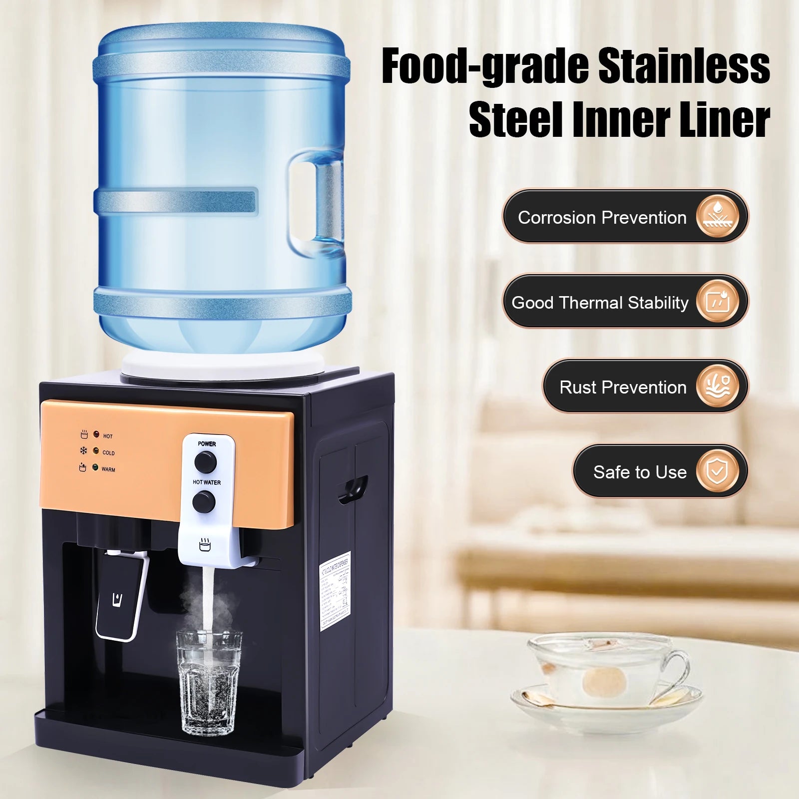 220v Hot Cold Water Dispenser Top Loading Water Cooler Dispenser Hold 3.5l/5l/10l /18.9l Countertop For Desks,coffee tables