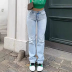 Hot-selling new women's light blue slim fit high waist stretch casual versatile straight jeans for women