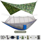 260x140cm Camping Hammock Double Size Parachute with Mosquito Net Rain Fly Tarp Lightweight for Hiking Travel