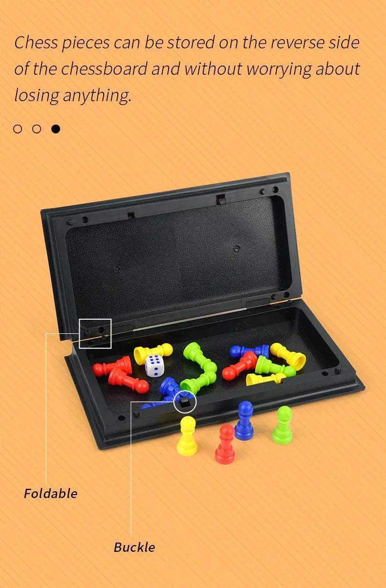 International Ludo Board Game for Kids: Portable Folding Chess Set, Educational Toy, Party Table Game for Elementary Students