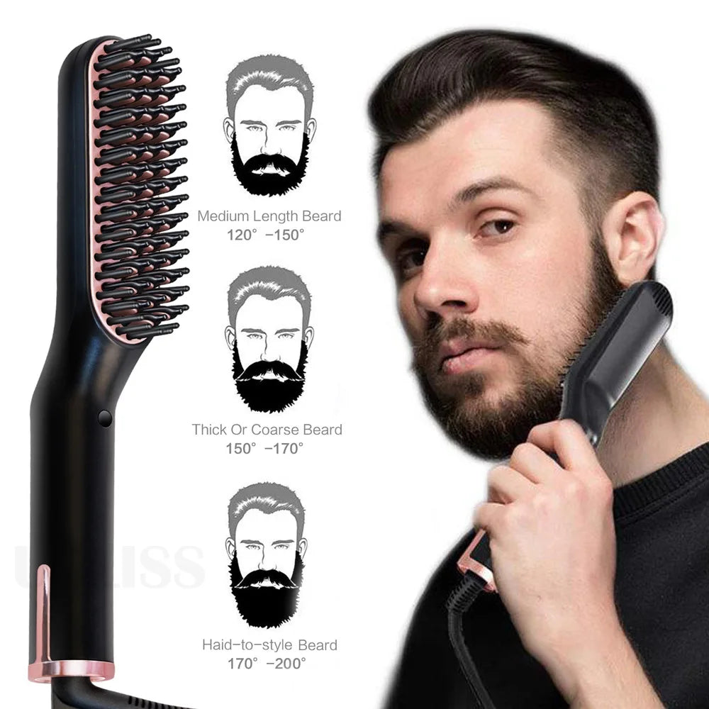 Men's Electric Beard Straightener Negative Ion Hair Straightening Brush Hair Straightener Wet & Dry Quick Styler Main image