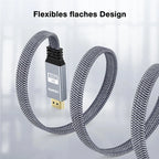 8K HDMI Flat Cable 48Gbps High Speed 8K60 4K120 144Hz Braided HDMI 2.1 Cord 3D eARC HDCP 2.2&2.3 Compatible with Roku TV/PS5
