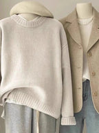 Soft waxy round neck 100 pure cashmere sweater women's loose sweater autumn and winter short base sweater