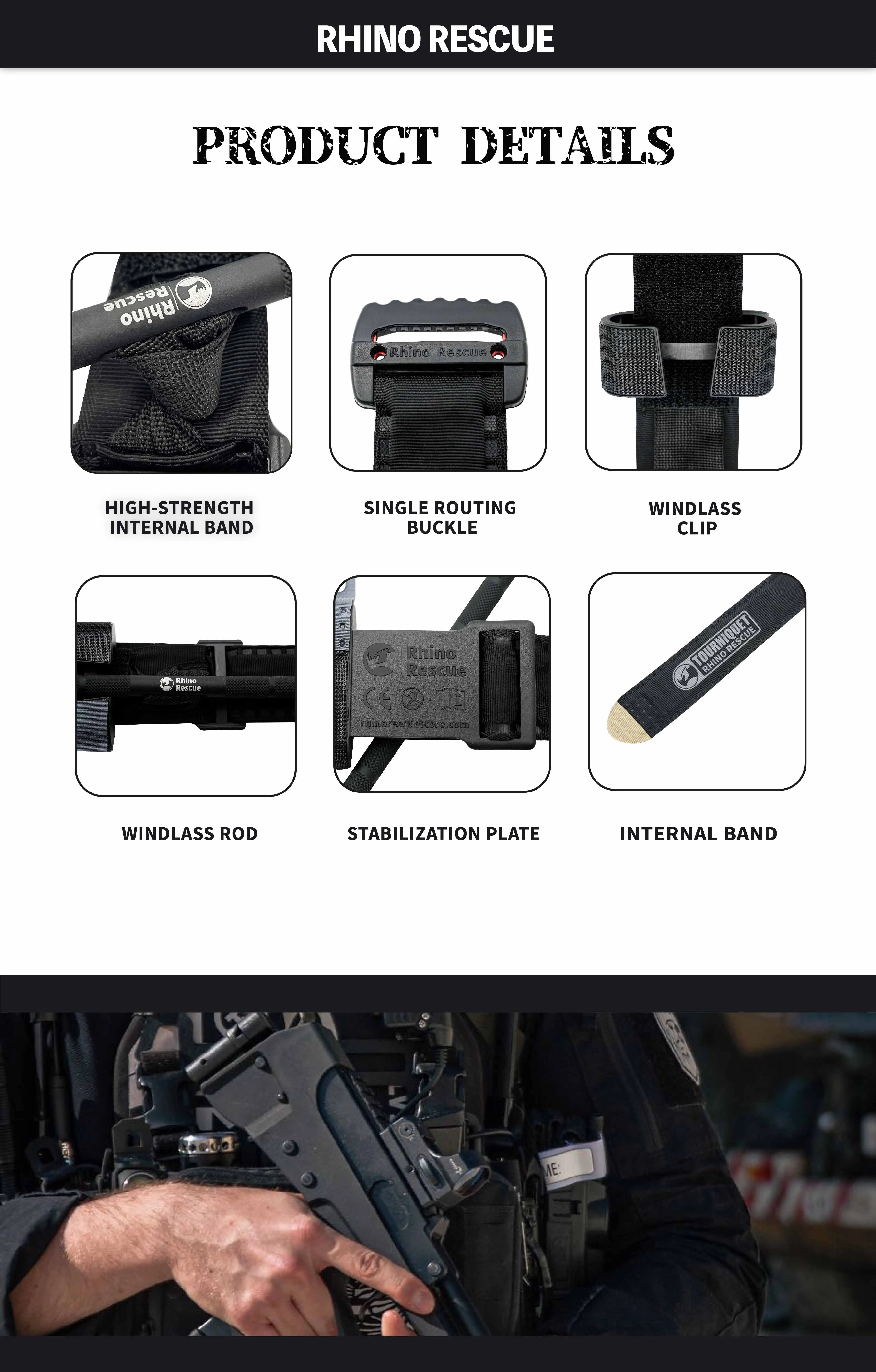 Ce Approved Rhino Rescue Tactical Tourniquet With Metal Rod Combat Medical First Aid Emergency Tourniquet