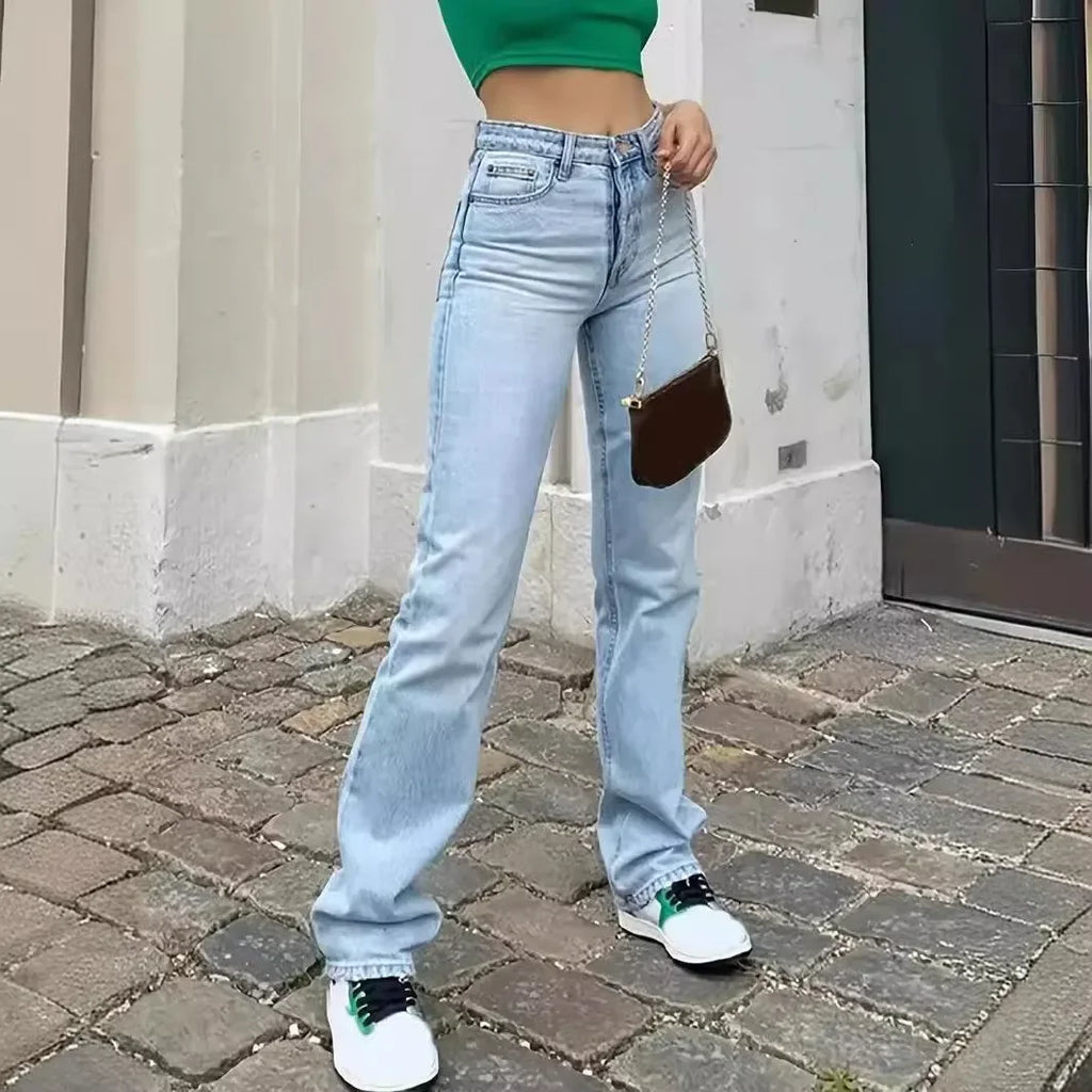 Hot-selling new women's light blue slim fit high waist stretch casual versatile straight jeans for women