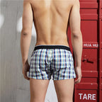 SEOBEAN Classic Plaid Mens Boxer Shorts 100% Cotton Underwear Boxershorts U convex Pouch Arrow Panties Shorts Men Sleep Bottoms