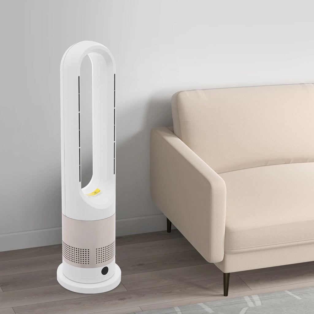Year-Round Dual Mode Cooling Heating Tower Fan W/Remote 1200W Heater 8 Speeds 9H Timer 80° Oscillation Safe Bladeless