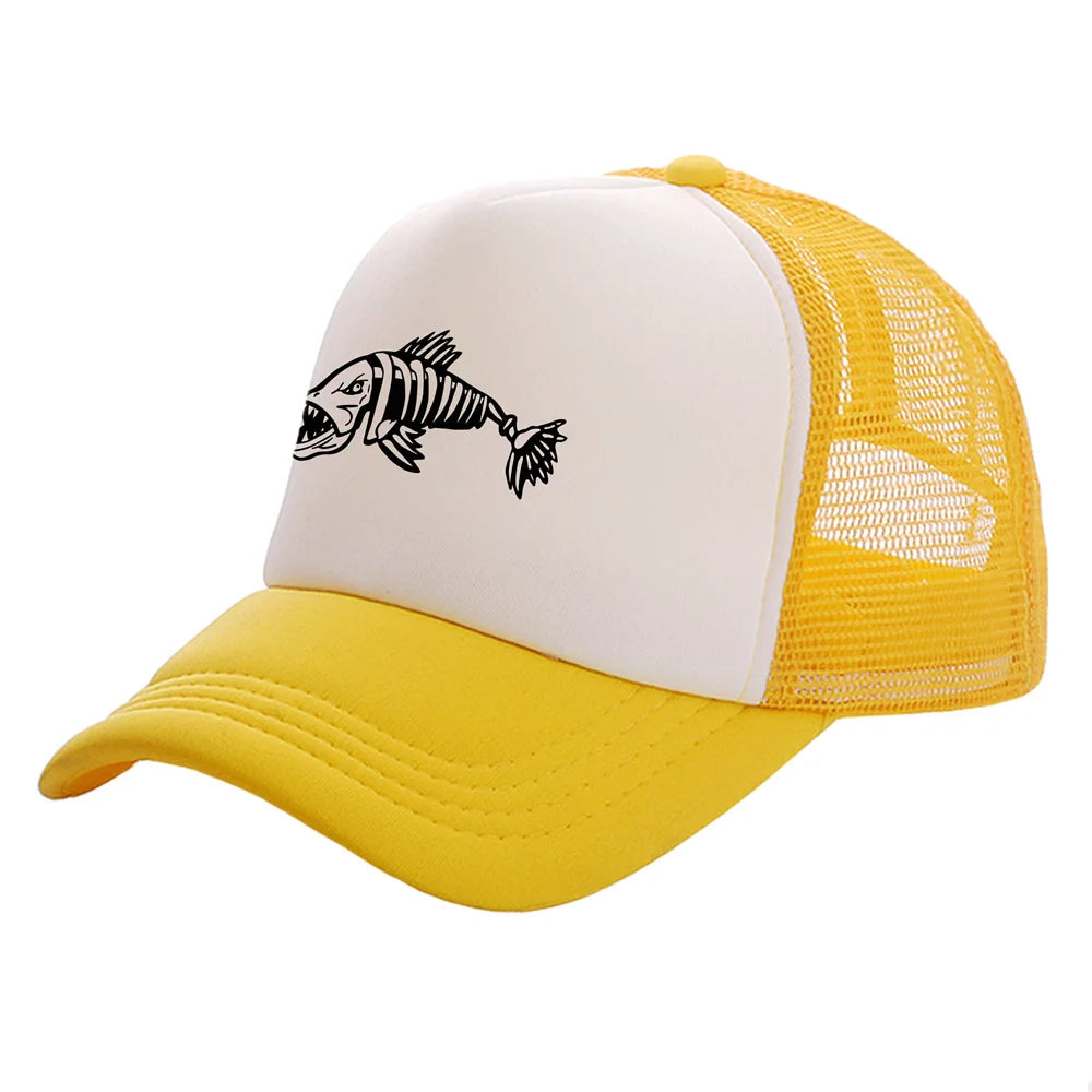 Men Outdoor Fishing Cap Fishing Hat Trucker Caps Hunting Has Fish Bones Snapback Hat MZ-495