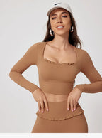 New Summer 2Pcs Women Gym Yoga Female Outfit Outdoor Sports Quick-Dry Long-Sleeved Shirt Set Woman Two-Piece Suit Sportswear