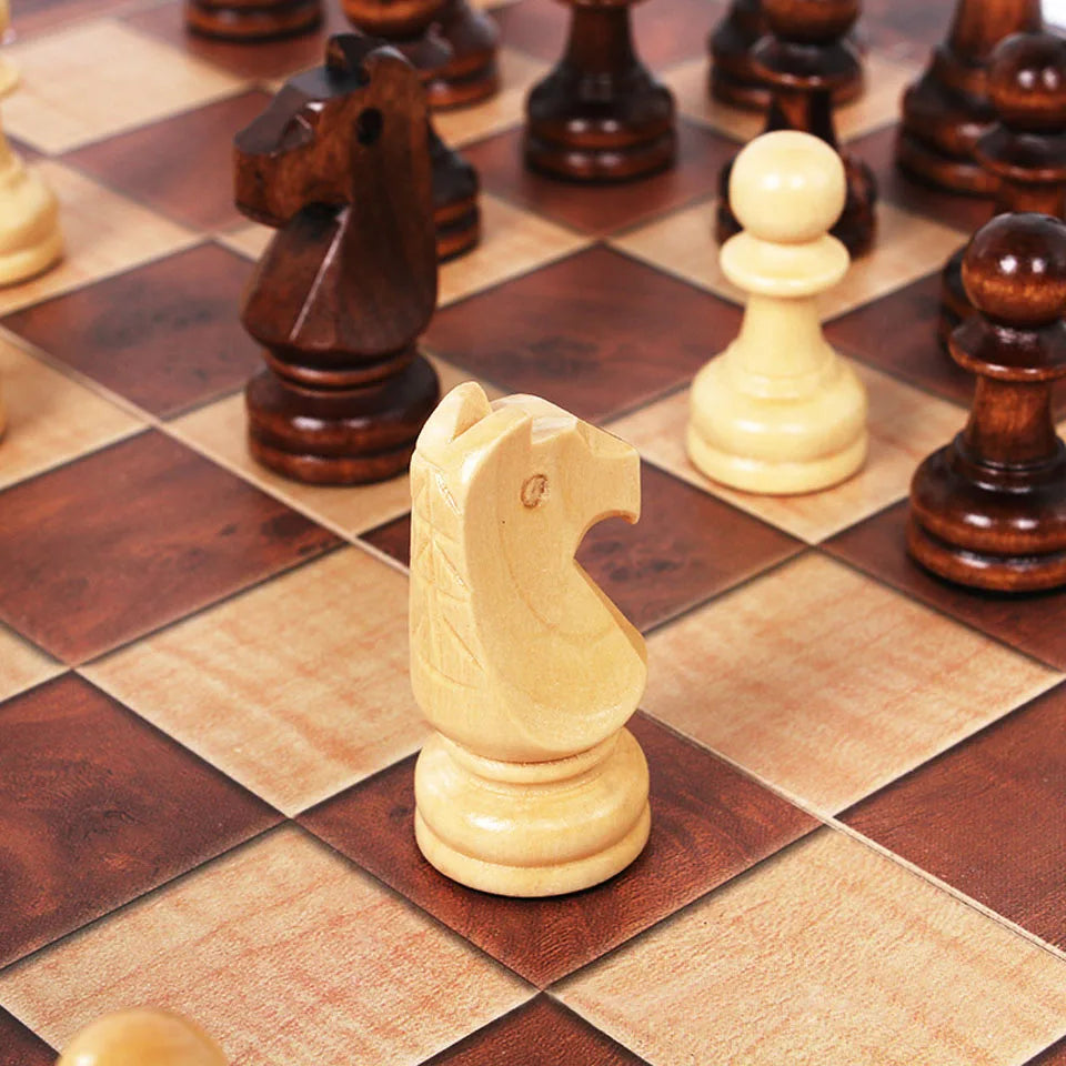 3 in 1 Wooden Chess Backgammon Checkers Travel Games Chess Set Board Draughts Entertainment Christmas Gift Main image