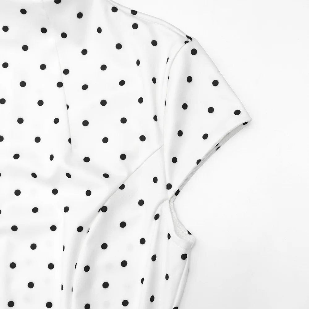 Talenza White Polka Dot Long Dress Summer Sexy High-Waisted Vintage Print Sleeveless Dress Casual Party Vacation New Women Dress