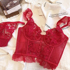Hot Sale French Sexy Lingerie Set for Women Ultra Thin See Through Bra Panty Set Embroidery Lace Shaping Camisole Underwear Set