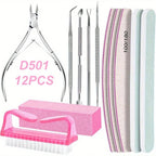 12Pcs/lot Nail Art 100/180 Grit Professional Files Buffer Sponge Block Brush Nail Scissors Kit With Cuticle Nipper Pushers
