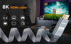 8K HDMI Flat Cable 48Gbps High Speed 8K60 4K120 144Hz Braided HDMI 2.1 Cord 3D eARC HDCP 2.2&2.3 Compatible with Roku TV/PS5
