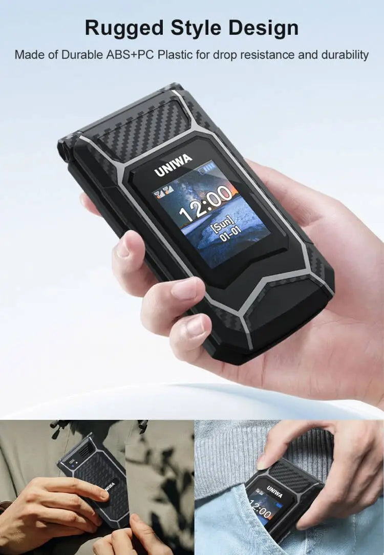 UNIWA X29 GSM Flip Phone 2.8 Inch Double Screen Dual SIM Big Font Big Button For Senior 2000mAh Wireless Radio  Russian Keyboard