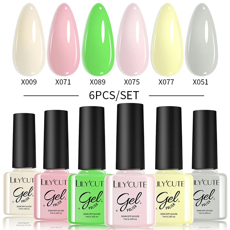 LILYCUTE Nail Gel Polish Set Pink Green Spring DIY Nail Art Design Long Lasting Soak Off UV Gel Manicure Painting Gel Vernis Kit