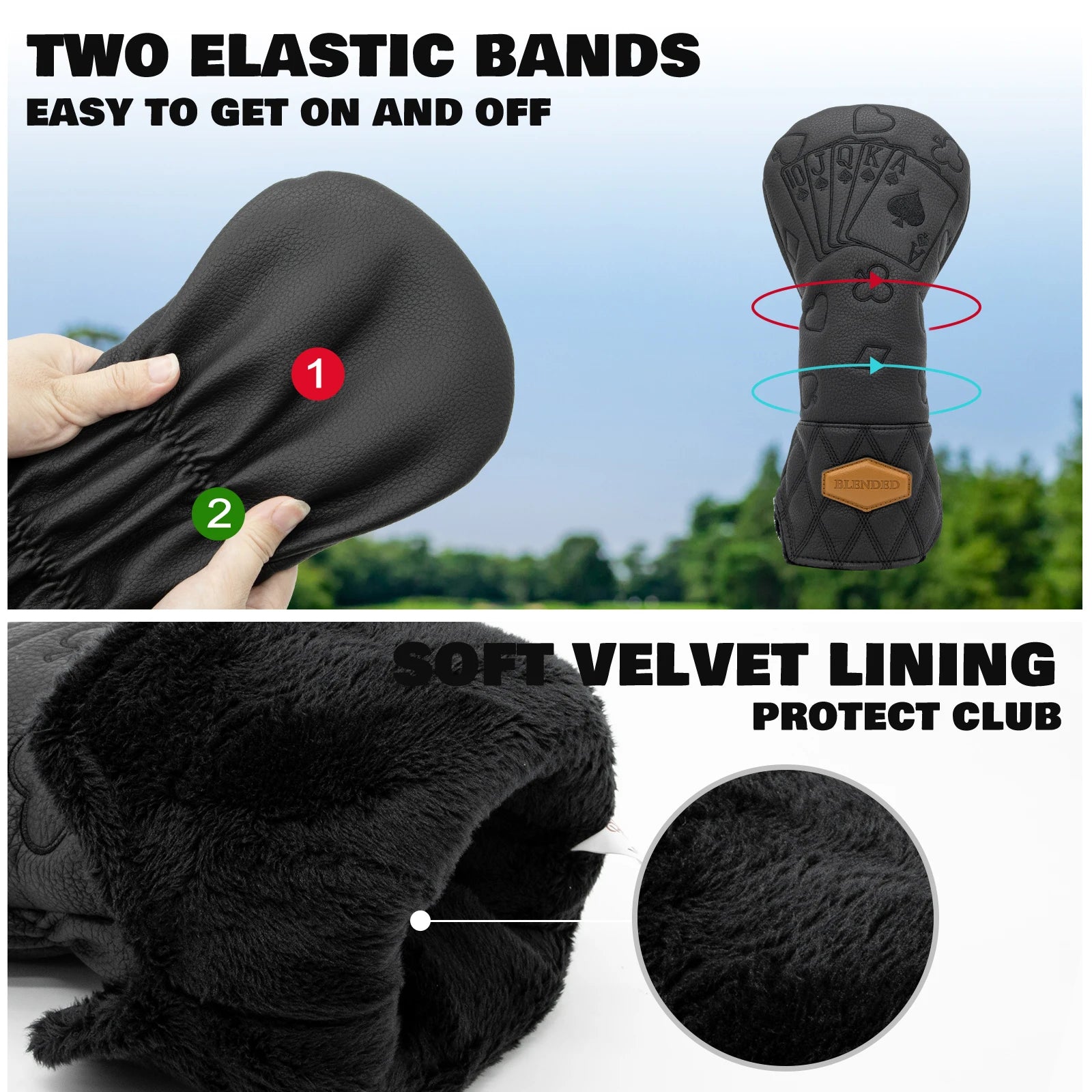 Black Lucky Poker Design  High Quality Headcovers Embroidery Golf Club Driver Head Fariway Wood  Hybrid Head Covers 3 Wood Headc