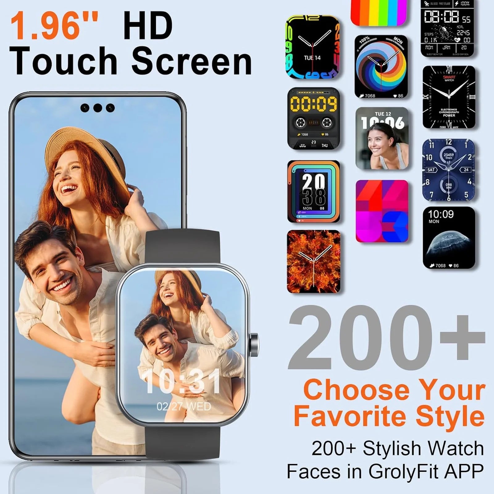 Smart Watch(Answer/Make Calls), 1.96" Smartwatches, Fitness Tracker, Sleep Monitor, Pedometer, 100+ Sport Modes, IP68 Waterproof Secondary image