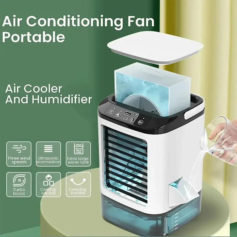 2026  Ultrasonic Mini Air Conditioner 3-Speed Portable Cooler with Colorful Light Humidifier