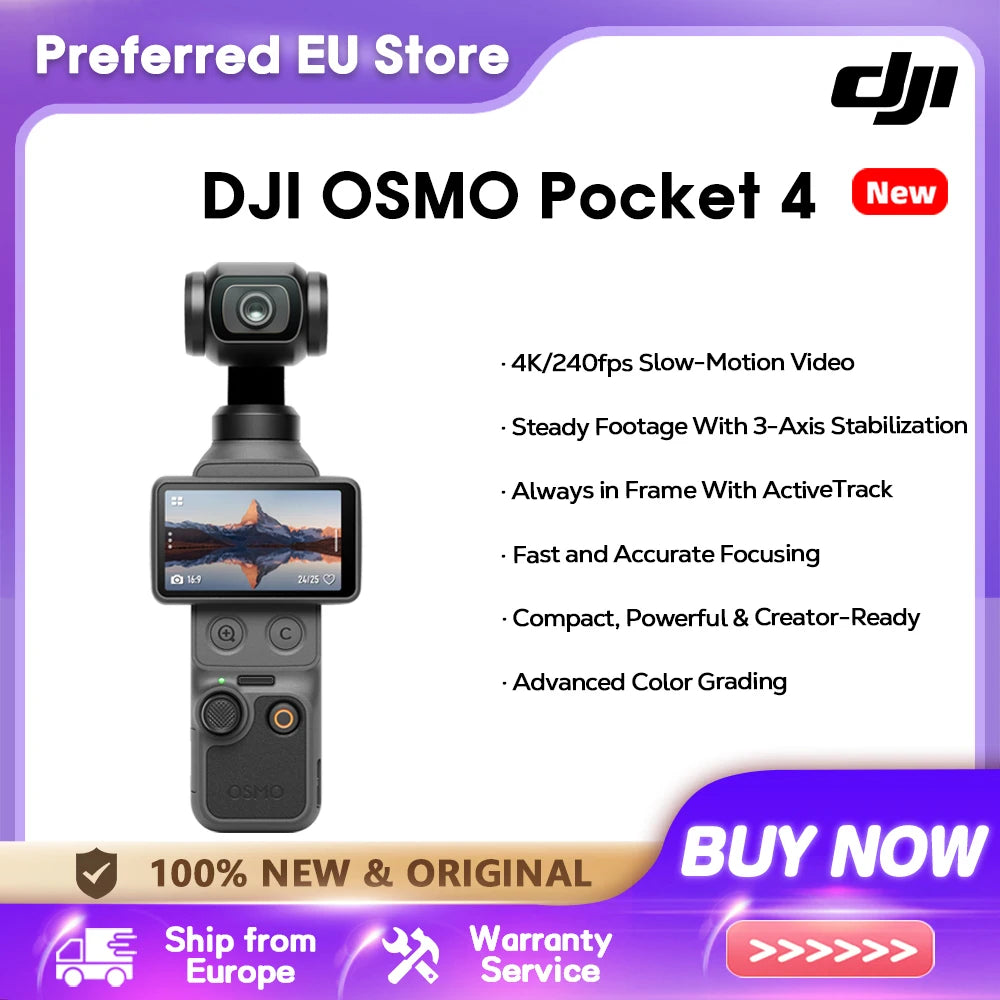 DJI Osmo Pocket 4 Pocket Gimbal Vlog Camera 1″ CMOS & 4K/240fps  3-Axis Stabilization 2× Lossless Zoom 107GB Built-in Storage 2" Rotatable Screen Video Camera for Photography New Original