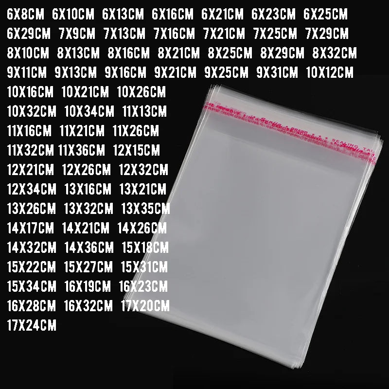 100/200pcs Transparent Self Adhesive Seal Bags OPP Plastic Cellophane Bags Gifts Bag & Pouch Jewelry Packaging Bags Main image
