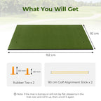 Golf Hitting Mat, 5 ft x 3 ft Artificial Turf Golf Practice Mat w/ 2 Golf Rubber Tees & 2 Alignment Sticks, Portable Golf