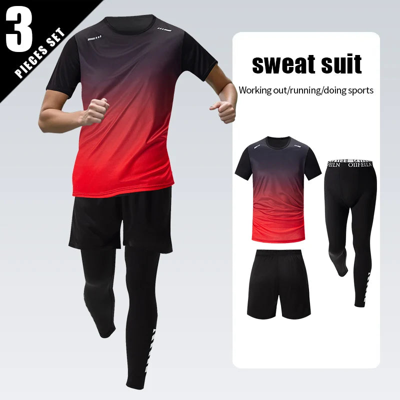 3 Pcs Men's Quick-drying Sports Gradient Suit Leisure Sports Running Short Sleeve Comfortable Sun Protection Pants Joker Shorts Main image